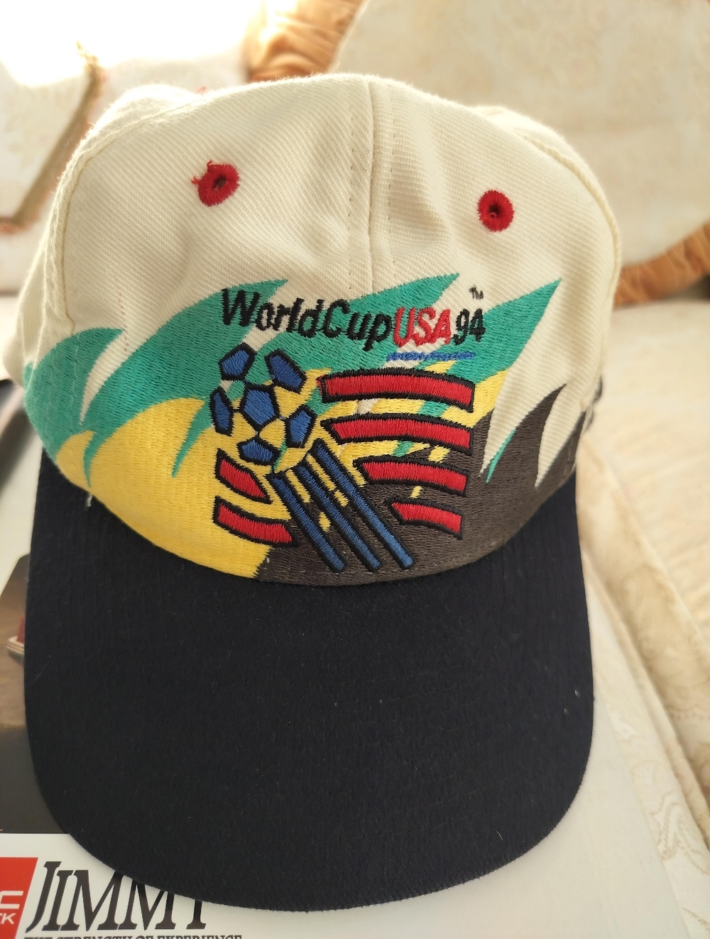WorldCup USA 94 Embroidered Beige and Black Baseball Cap With Magazine.
